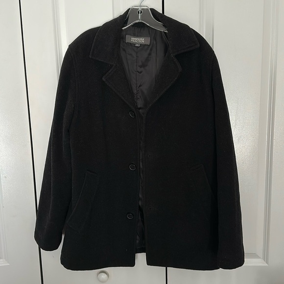 Kenneth Cole Reaction black lined wool pea coat dressy suit  winter coat, small - Picture 1 of 7